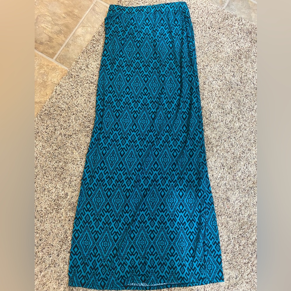 Aztec Teal Patterned Maxi Skirt